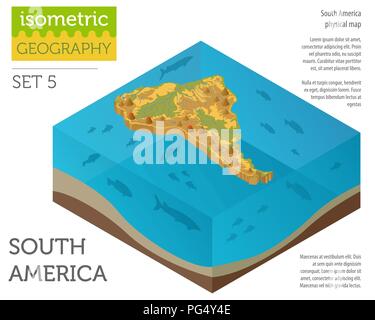 3D isométrique Amérique du Sud carte physique des éléments. Construire votre propre collection d'art graphique d'information géographique. Vector illustration Illustration de Vecteur