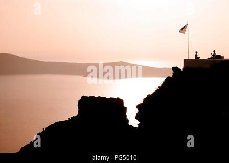 Imerovigli Santorini Skaros rock sunset Banque D'Images