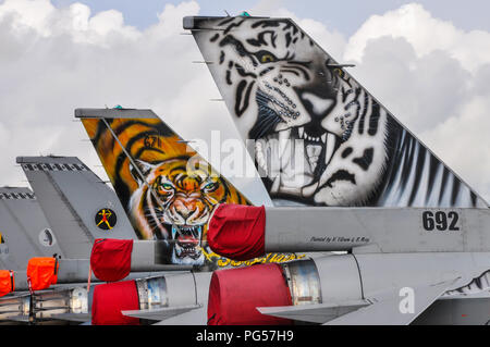 General Dynamics, Lockheed Martin F-16 Fighting Falcon ligne d'avions à réaction au Royal International Air Tattoo riat RAF Fairford, Royaume-Uni Banque D'Images