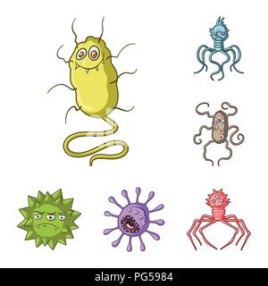 Types de microbes funny cartoon icônes de collection set pour la conception. Les microbes pathogènes de symbole vecteur illustration de stock. Illustration de Vecteur