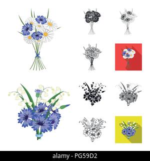 Un bouquet de fleurs fraîches cartoon,Black,télévision,contour,monochrome set icônes de collection pour la conception. Bouquets divers stock symbole vecteur illustratio Illustration de Vecteur