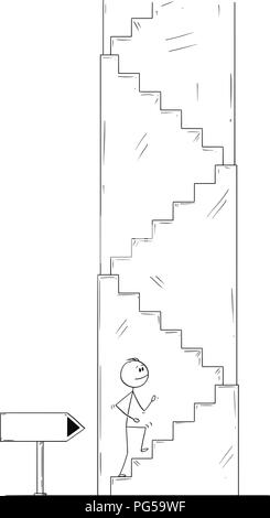 Caricature de l'homme d'affaires ou en montant les escaliers, flèche vide panneau indiquant Direction Illustration de Vecteur
