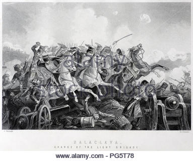 La charge de la Brigade légère était une charge de cavalerie légère britannique dirigé par Lord Cardigan contre les forces russes lors de la bataille de Balaklava le 25 octobre 1854 dans la guerre de Crimée. Illustration de 1890. Banque D'Images