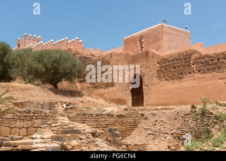 Murs de l'ancienne nécropole Chellah et colonie romaine à Rabat, Maroc Banque D'Images