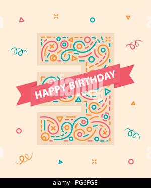 Joyeux anniversaire numéro 3 carte de voeux colorée pour trois ans Illustration de Vecteur