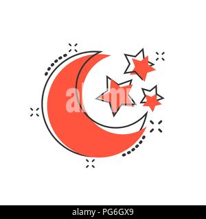 Cartoon Vector icône de nuit la lune et les étoiles dans le style comique. Nuit lunaire concept illustration pictogramme. Entreprise lune effet splash concept. Illustration de Vecteur