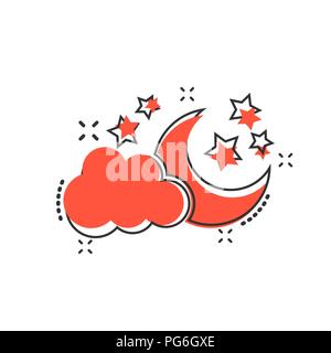 Vector cartoon lune et étoile avec les mottes icône dans le style comique. Concept de nuit illustration pictogramme. Cloud, entreprise lune effet splash concept. Illustration de Vecteur