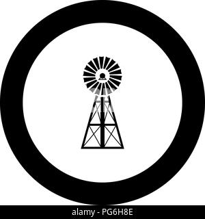 Moulin à vent éoliennes icône américaine classique couleur noir en cercle rond vector JE Illustration de Vecteur