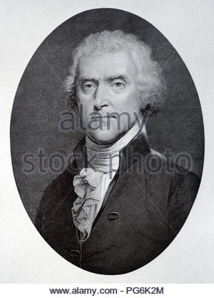 Thomas Jefferson portrait, 1743 – 1826, était un père fondateur américain qui était le principal auteur de la Déclaration d'indépendance et plus tard le troisième président des États-Unis de 1801 à 1809, illustration antique à partir de 1880 Banque D'Images