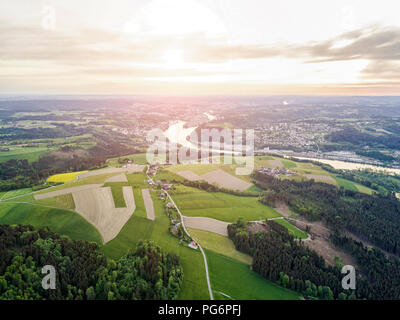 Allemagne, Bavière, Passau, vue aérienne de la ville de trois rivières et Danube Banque D'Images