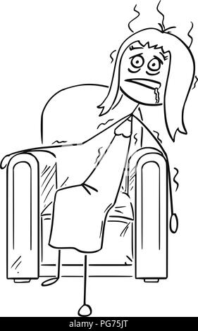 Caricature de épuisé femme assise s'est effondré dans un fauteuil Illustration de Vecteur