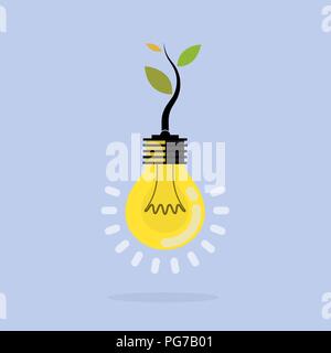 Plante poussant à l'intérieur de l'ampoule.Green eco energy concept.Arbre de la connaissance. Signe de l'éducation et des affaires. Vector illustration Illustration de Vecteur