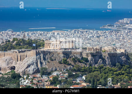Vue panoramique vue aérienne de l'acropole de la ville d'Athènes en Grèce, en vue de la colline Lycabettus Banque D'Images