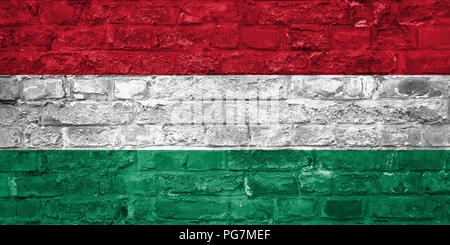 Pavillon de la Hongrie sur un vieux mur de briques historique, surface Banque D'Images