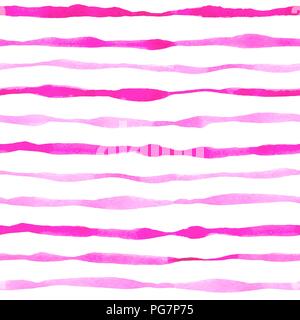 Rayé rose avec motif transparent aquarelle lignes ondulées. Hand drawn vector background Illustration de Vecteur