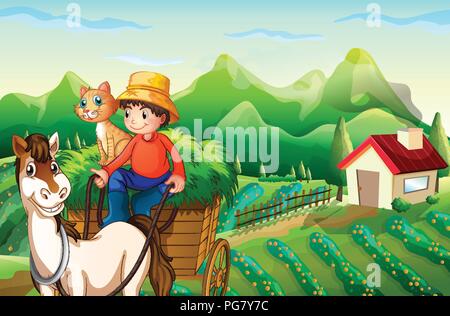 Un agriculteur riding horse cart illustration Illustration de Vecteur