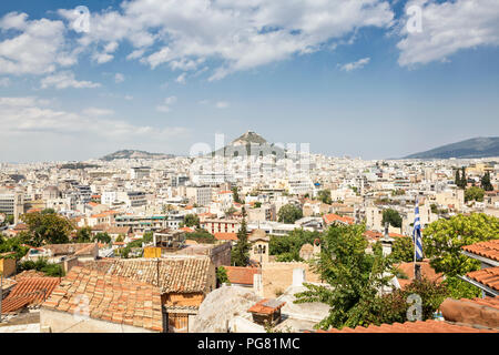 Grèce, Athènes, Attique, vue du quartier de Plaka à Mount Lycabettus Banque D'Images