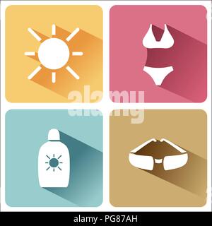 L'été et quatre symboles touristiques mis à l'ombre. Le troisième groupe. Vector illustration Illustration de Vecteur