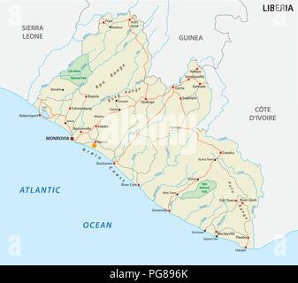 République du Libéria road et du parc national de carte vectorielle. Illustration de Vecteur