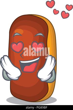 Dans l'amour mascot cartoon eclair cake au chocolat couleur Illustration de Vecteur