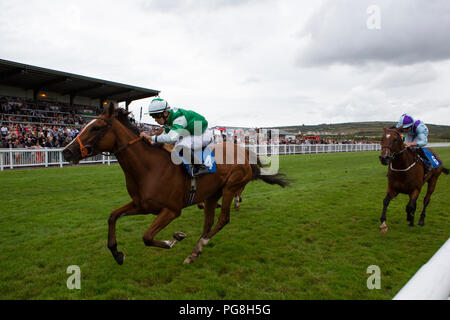 Ffos Las Hippodrome, Trimsaran, Pays de Galles, Royaume-Uni. Vendredi 24 août 2018. Spirit of Appin (jockey Nicky Mackay) sur la façon de gagner le British Stallion Pouliches EBF Goujons' Handicap (Course 5) Credit : Gruffydd Thomas/Alamy Live News Banque D'Images