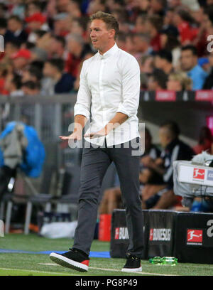 Munich, Allemagne. Août 24, 2018. Hoffenheim entraîneur en chef Julian Nagelsmann réagit au cours de la Bundeliga allemand match entre le Bayern Munich et TSG 1899 Hoffenheim à Munich, Allemagne, le 24 août 2018. Le Bayern Munich a gagné 3-1. Crédit : Philippe Ruiz/Xinhua/Alamy Live News Banque D'Images