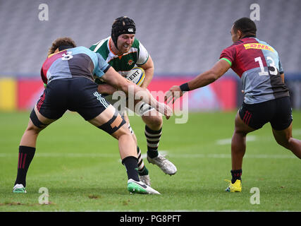 Twickenham Stoop, London, UK. Août 24, 2018. Pré saison rugby friendly, Harlequins contre Trailfinders Ealing Ealing à l'ouest de Ben, prend l'Agneau Trailfinders Dino et Joe Marchant d'Arlequins : Action Crédit Plus Sport/Alamy Live News Banque D'Images