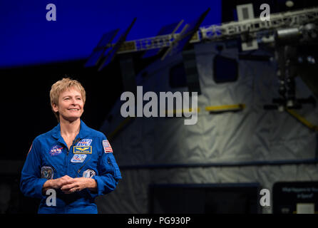 L'astronaute de la NASA Peggy Whitson est vu lors d'une entrevue, le vendredi 2 mars 2018 au Smithsonian's National Air and Space Museum de Washington. Whitson a passé 288 jours à bord de la Station spatiale internationale en tant que membre d'Expedition 50, 51, et 52, de mener quatre sorties extravéhiculaires et contribuant à des centaines d'expériences en biologie, biotechnologie, sciences physiques et en sciences de la terre pendant son séjour. Banque D'Images