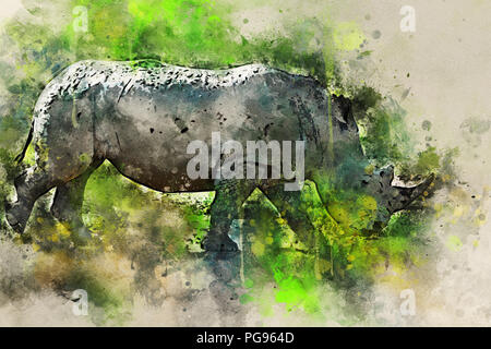 Projection numérique peinture de rhinocéros blanc Banque D'Images