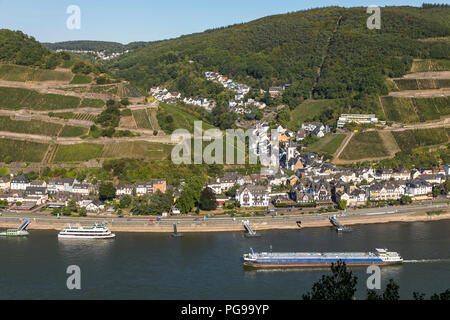 Vallée du Rhin dans la vallée du Haut-Rhin moyen, Assmannshausen vue sur le Rhin vineyards Banque D'Images