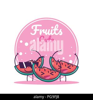 Les pastèques fruits cute cartoons Illustration de Vecteur