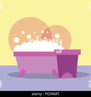 Baignoire et bain bulles propre corbeille Illustration de Vecteur