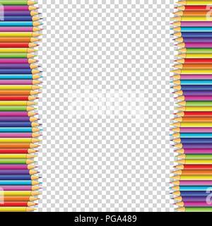 Frontière vecteur cadre fabriqué en bois de couleur crayons isolé sur fond transparent. Cadre pour les enfants en bordure concept modèle, bannière, affiche avec Illustration de Vecteur
