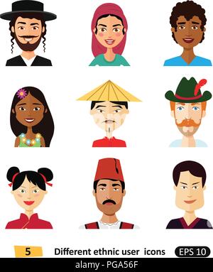 National personnes multiculturelles utilisateurs icônes avatars télévision international personnes hommes et femmes en costumes traditionnels vector Illustration de Vecteur