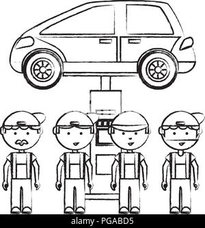 Cartoon mécanique et Véhicule levé sur fond blanc, vector illustration Illustration de Vecteur