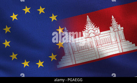 L'Union européenne et au Cambodge deux drapeaux drapeaux - ensemble - l'UE Banque D'Images