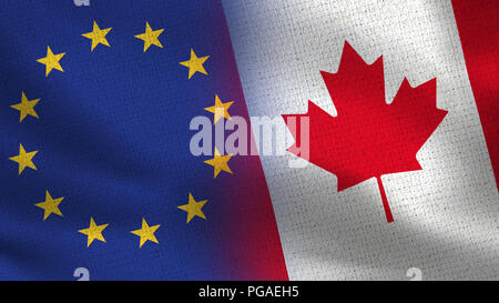 L'Union européenne et le Canada Drapeaux - deux drapeaux ensemble - l'UE Banque D'Images