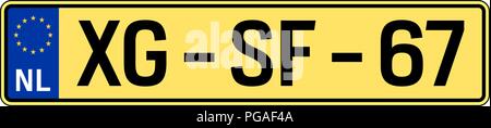 Plaque de voiture aux Pays-Bas. Numéro d'immatriculation du véhicule Illustration de Vecteur