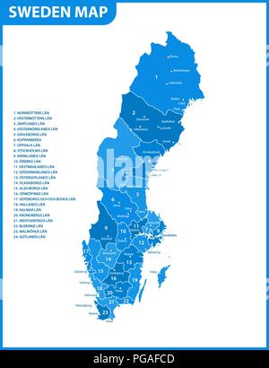 La carte détaillée de la suède avec les régions ou États et villes, capital. Division administrative. Illustration de Vecteur