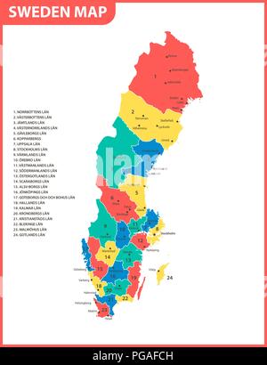 La carte détaillée de la suède avec les régions ou États et villes, capital. Division administrative. Illustration de Vecteur