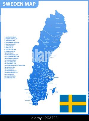 La carte détaillée de la suède avec les régions ou États et villes, capital. Division administrative. Illustration de Vecteur