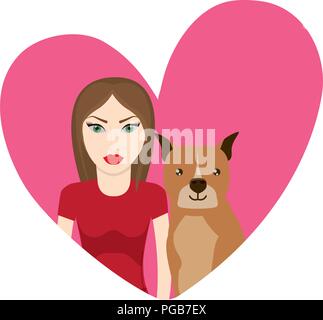 Coeur avec mignon chien boxer femme et sur fond blanc, vector illustration Illustration de Vecteur