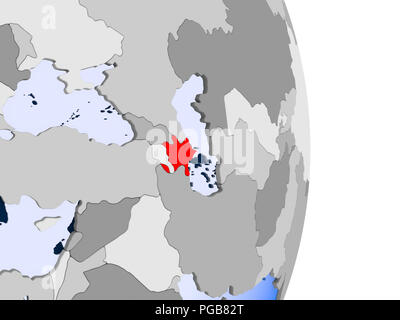 L'Azerbaïdjan en rouge sur le modèle des partis politiques avec globe transparent des océans. 3D illustration. Banque D'Images