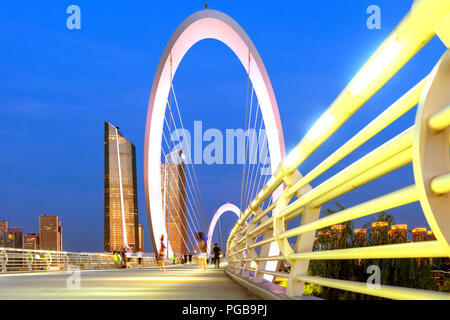 Chine Nanjing city skyline et les bâtiments modernes, paysage de nuit. Banque D'Images