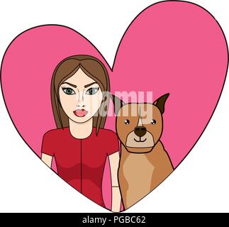 Coeur avec mignon chien boxer femme et sur fond blanc, vector illustration Illustration de Vecteur