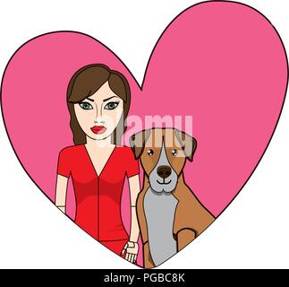 Coeur avec mignon chien boxer femme et sur fond blanc, vector illustration Illustration de Vecteur