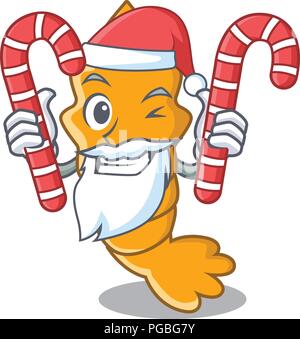 Santa avec des bonbons à la vapeur crevettes crues fraîches sur mascot cartoon vector illustration Illustration de Vecteur