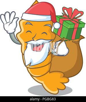 Cadeau du père Noël avec frais à la vapeur crevettes crues sur mascot cartoon vector illustration Illustration de Vecteur