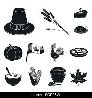 Canada Jour de Thanksgiving icônes noires dans set collection pour la conception. Le Canada et la tradition symbole vecteur illustration de stock. Illustration de Vecteur