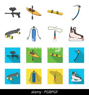 Skateboard, réservoir d'oxygène pour la plongée sous-marine, saut à ski, patin de hockey.sport extrême set collection icônes de style cartoon,télévision symbole vecteur illustration de stock . Illustration de Vecteur